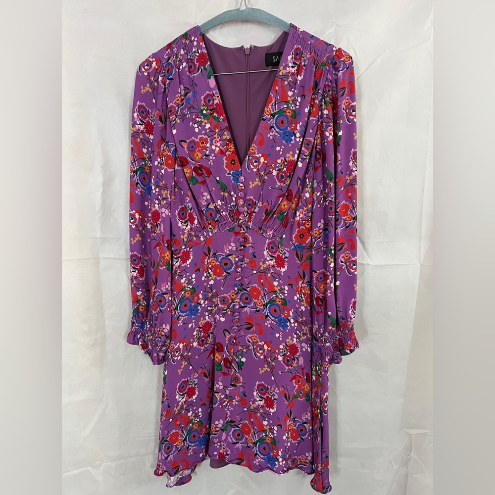 Saloni Eve mini dress in Lilac Pimpernel. US size 4/UK size 8.